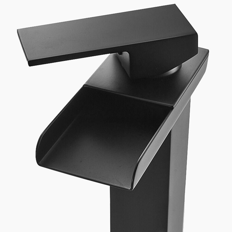 Modern Waterfall Basin Faucet  Matte Black Tall Design - Detailed view