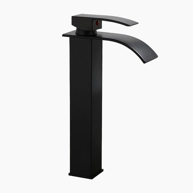 Modern Waterfall Faucet  Matte Black Vessel Sink Mixer - Product showcase