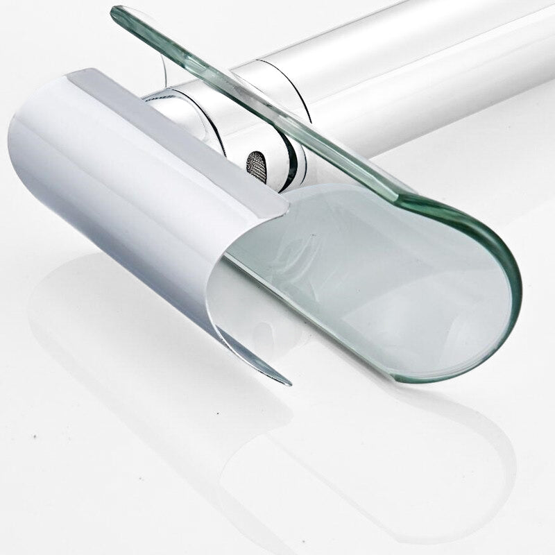 Glass Waterfall Bathroom Faucet Chrome Vessel Mixer Tap - Detailed view