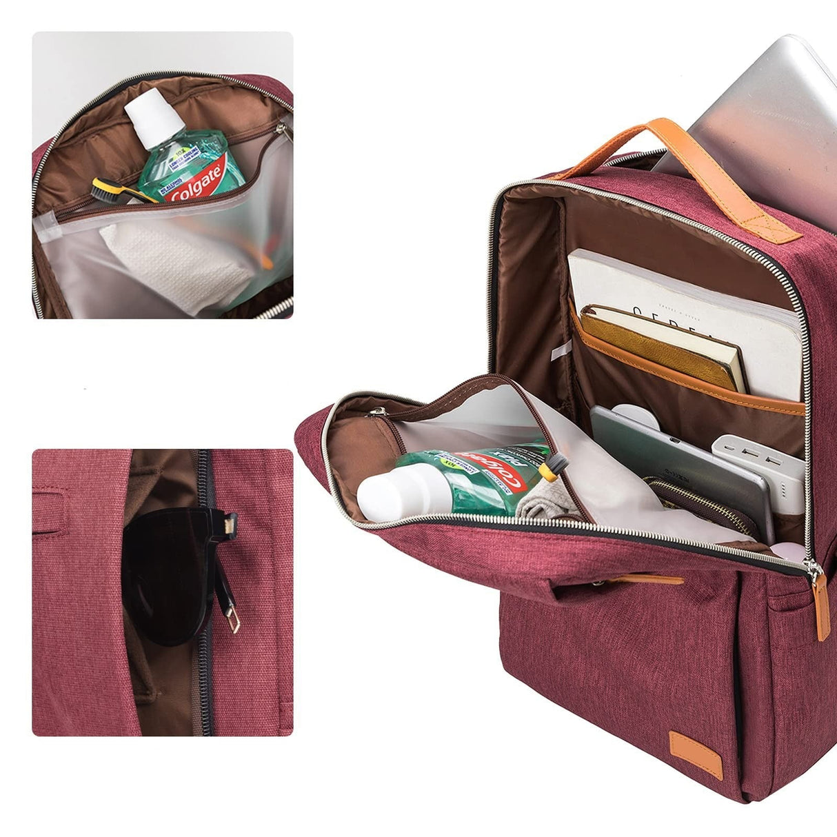 Professional Laptop Backpack  Water-Resistant Canvas With Leather Trim - Detailed view