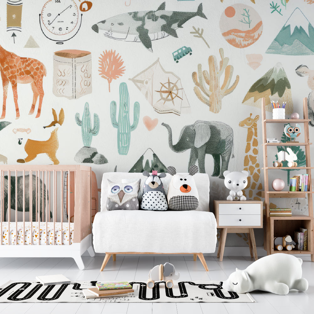 Safari Adventure Wallpaper in daycare setting with educational play area