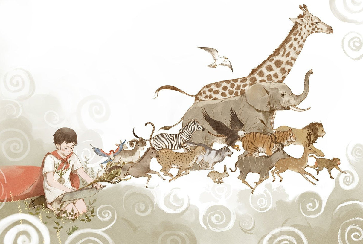 Safari Animals Wallpaper design file showing detailed wildlife illustrations in warm earth tones
