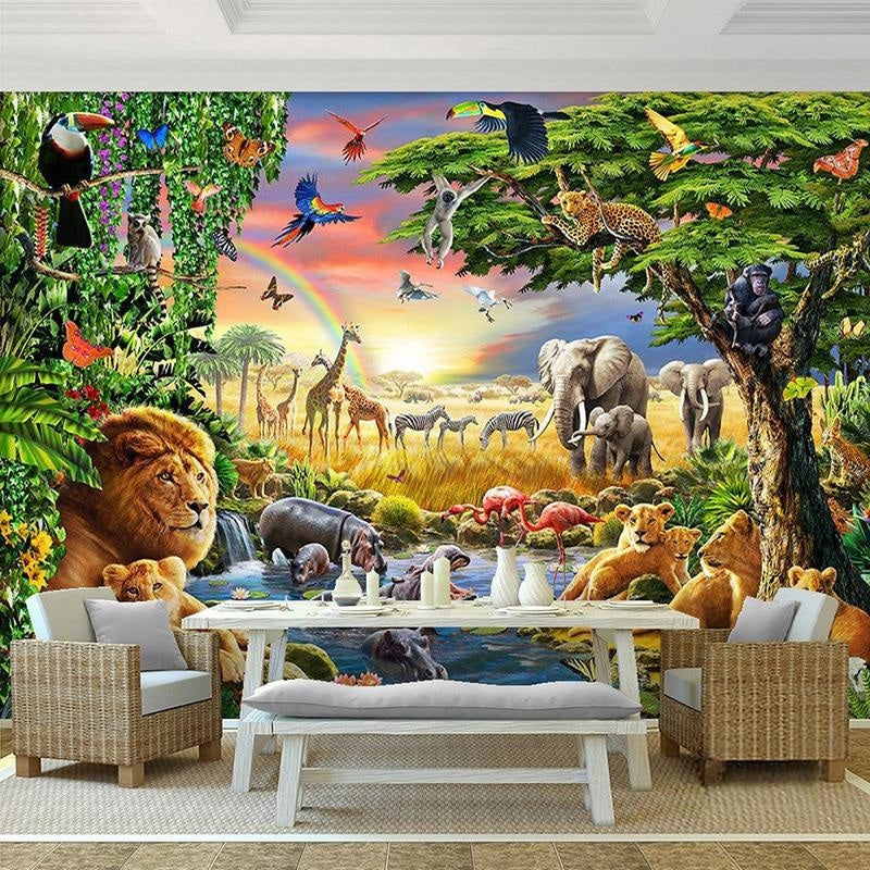 Wildlife Paradise Mural bringing African animals to a cozy reading nook