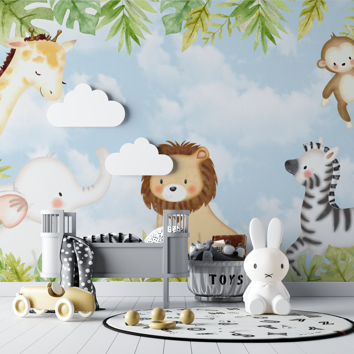 Reading corner with Safari Animals Wallpaper showing all jungle friends