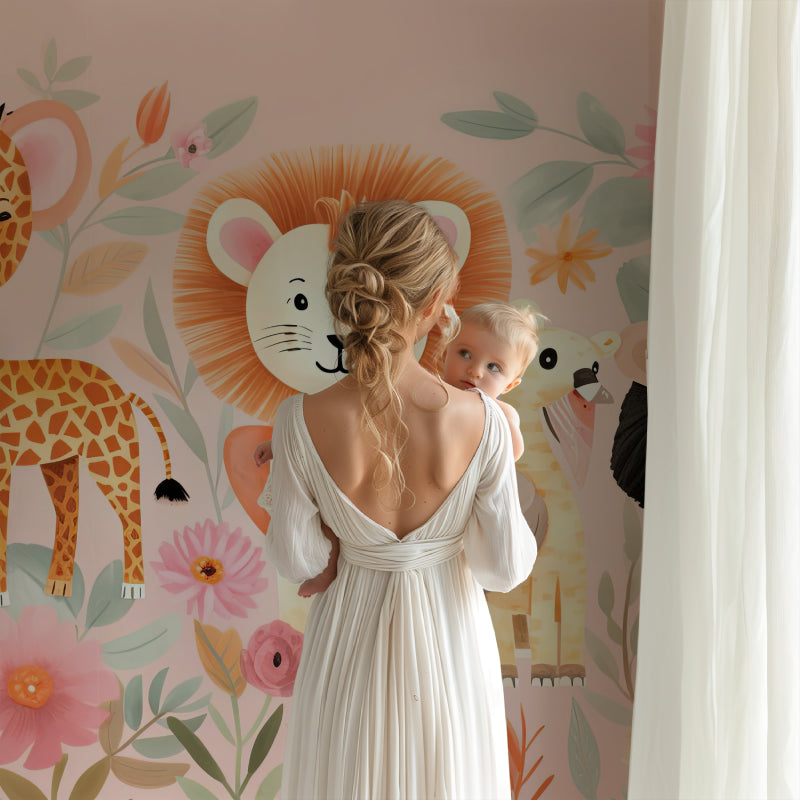 Jungle Theme Wallpaper in playroom showing scale of animal designs