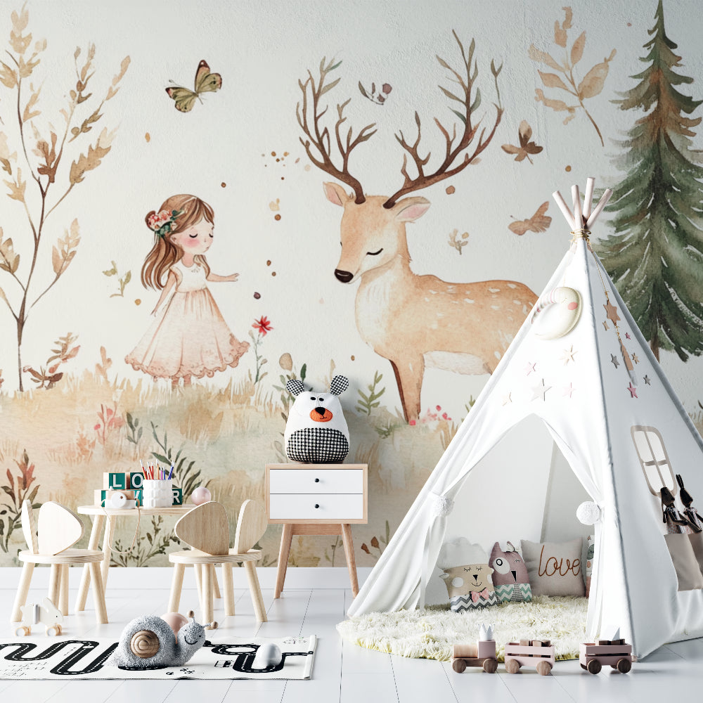 Dreamy Safari Animals Mural showcased in a playroom with natural lighting