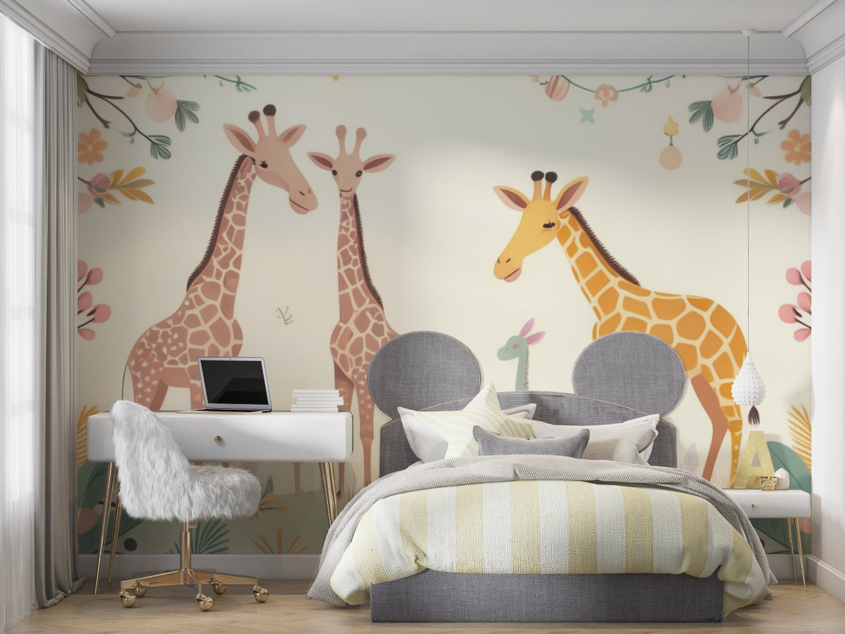 Safari animal mural in a modern kids bedroom with reading nook
