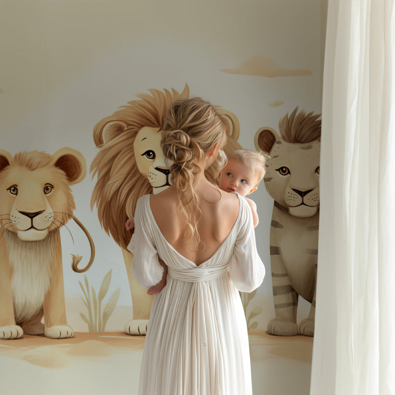 Safari animals wallpaper creating a cozy atmosphere in a modern nursery with neutral furniture