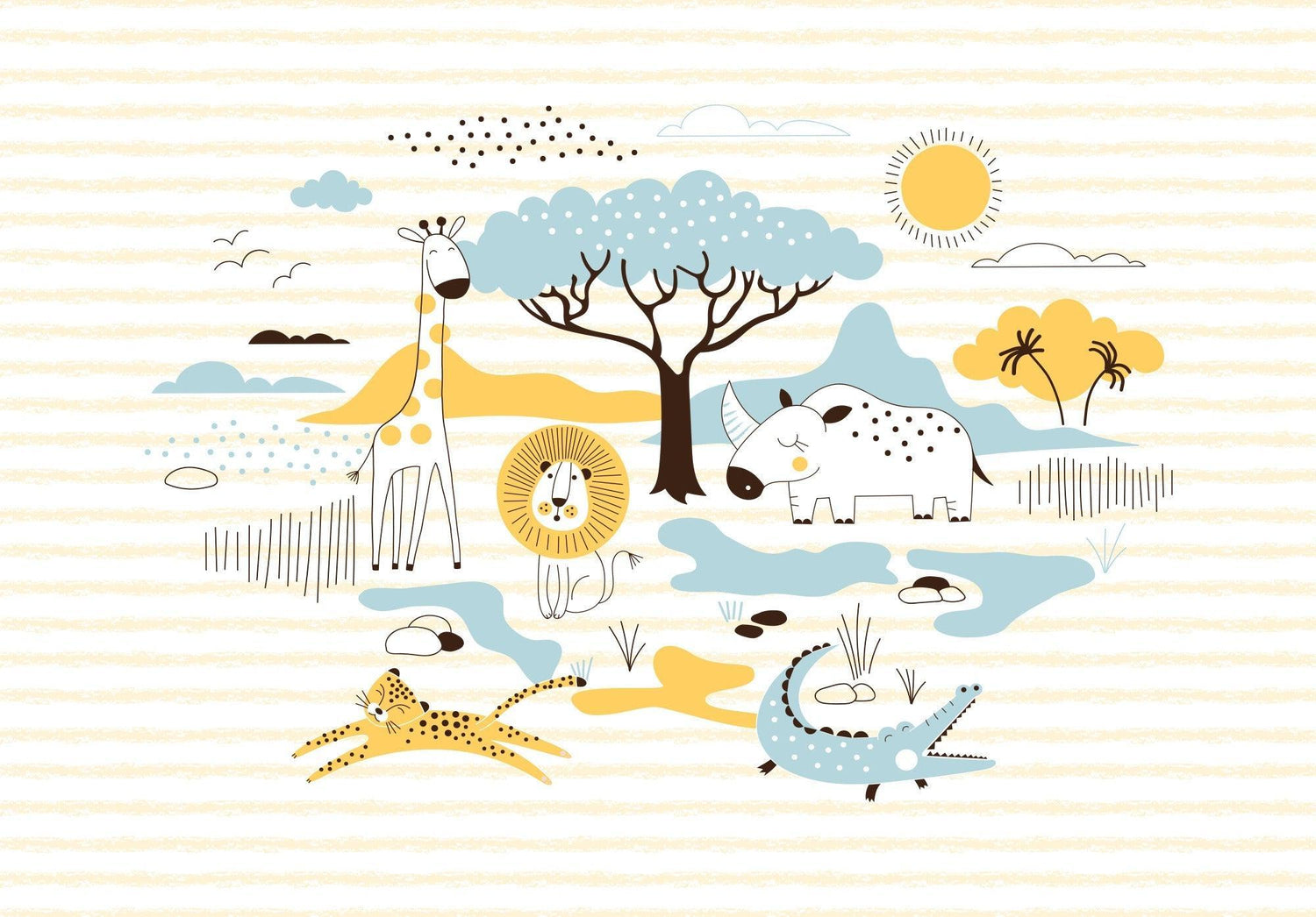 Safari Animals Wallpaper design file showing full pattern with gentle yellow and blue tones