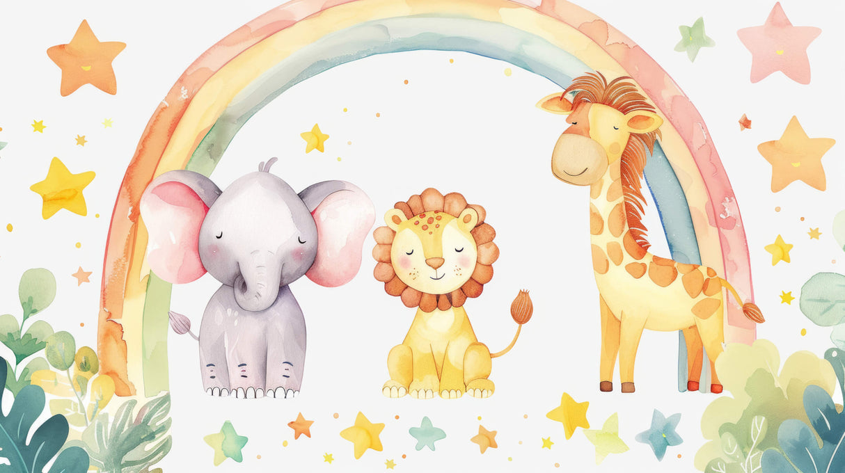 Safari Animals Nursery Wallpaper design file showing full pattern with rainbow and animals