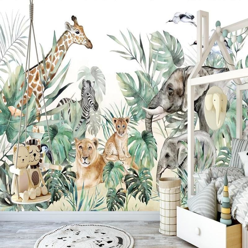 Jungle Animals Mural making a statement in a baby's room with neutral decor