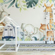 Safari Animals Wallpaper in bright modern nursery with white crib and natural decor