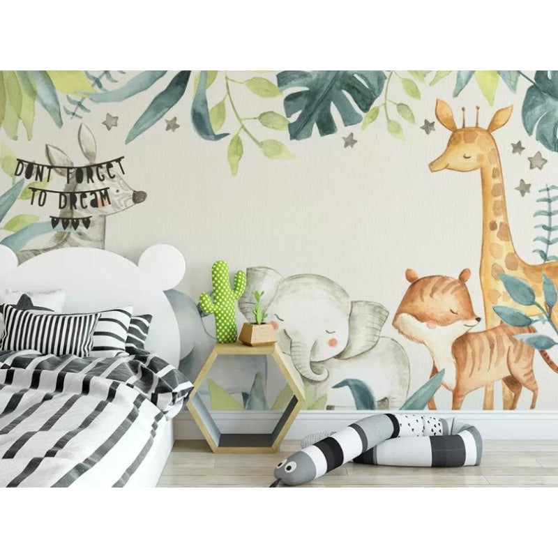 Nursery Safari Wallpaper in gender-neutral bedroom with changing station