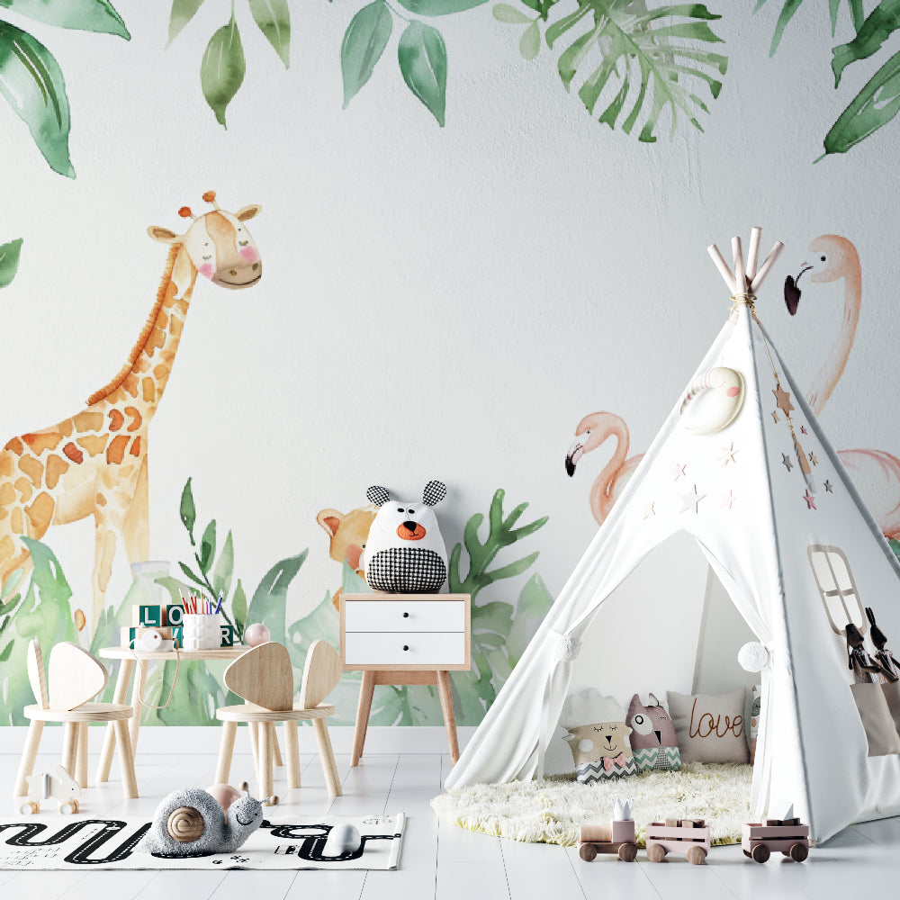 Safari Nursery Wallpaper in reading nook with rocking chair