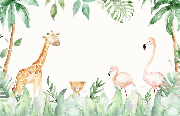 Safari Animals Wallpaper design file showing full pattern with giraffe and flamingo details