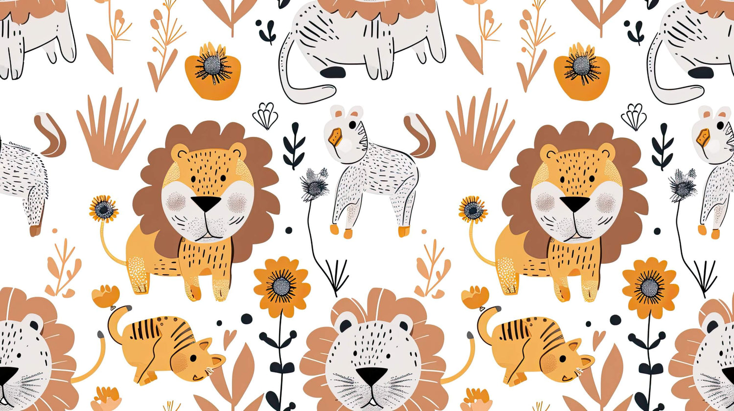 Safari Lion Wallpaper design file showing full pattern with golden lions and white background