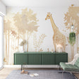 Safari Giraffe Wallpaper creating a peaceful atmosphere in a modern living room with neutral furniture