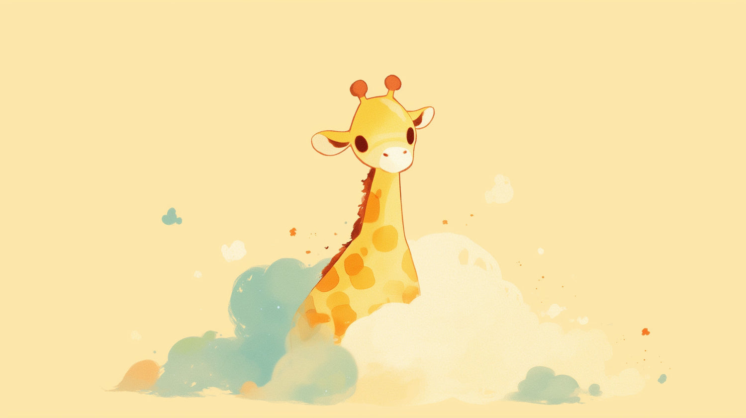 Giraffe wallpaper design file showing full pattern with dreamy clouds and gentle watercolor effects