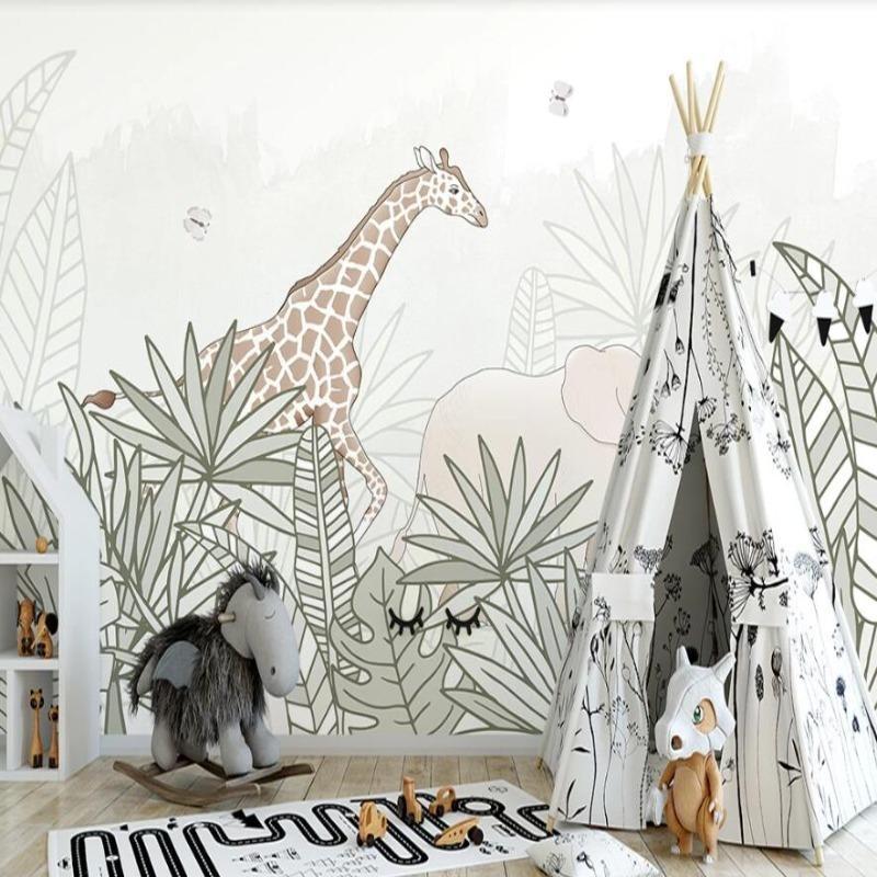 Gentle jungle animals wallpaper creating a calm atmosphere in a children's playroom