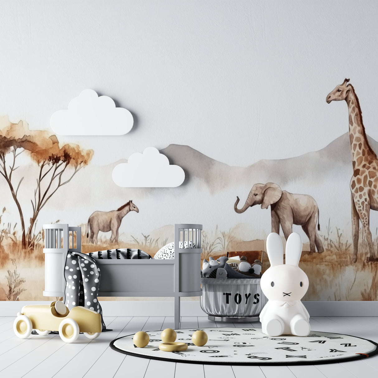 Watercolor animals wallpaper bringing nature into modern living room