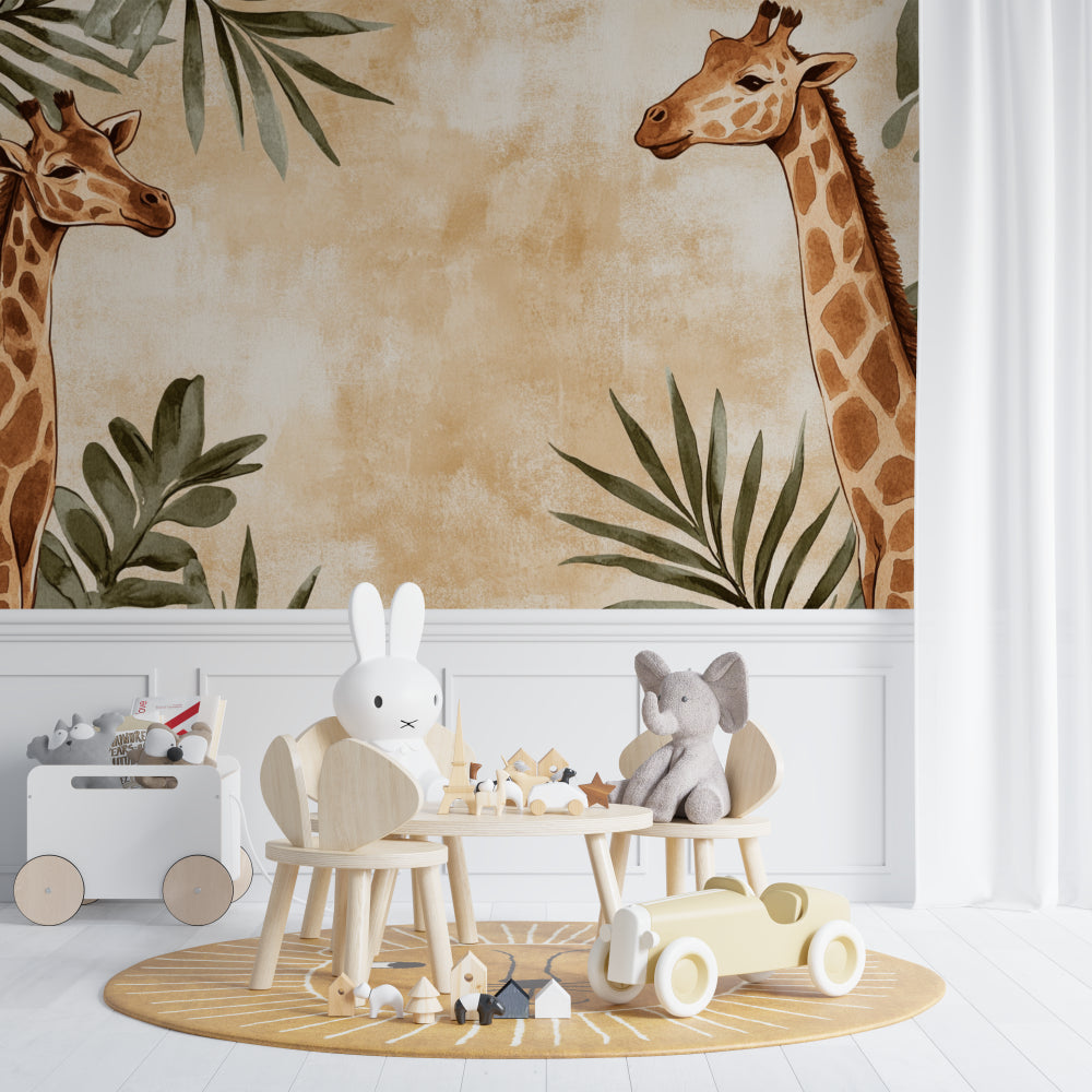 Tropical safari wallpaper in cozy reading nook with rocking chair