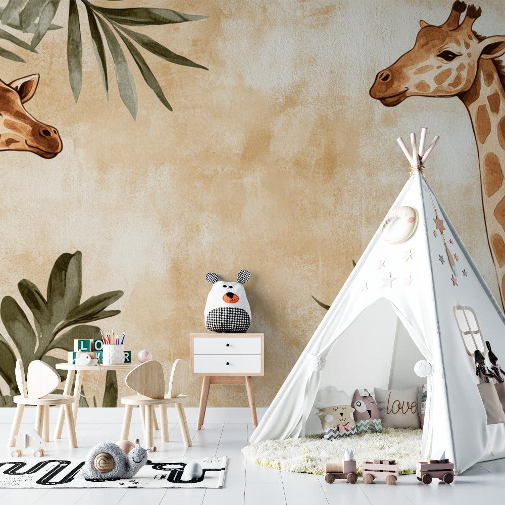 Safari nursery wallpaper showcased in minimalist kids bedroom
