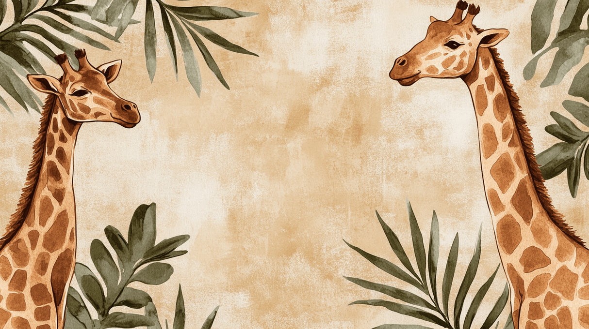 Safari wallpaper design file showing watercolor giraffe and tropical leaves pattern