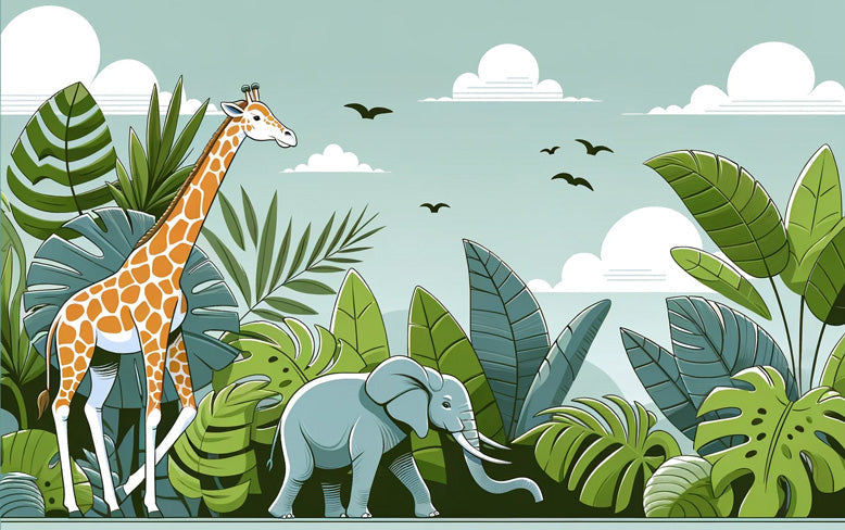 Safari Animals with Tropical Foliage design file showing full jungle pattern and wildlife details