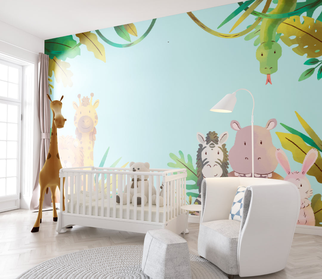 Playful safari wallpaper brightening up a pediatric waiting room