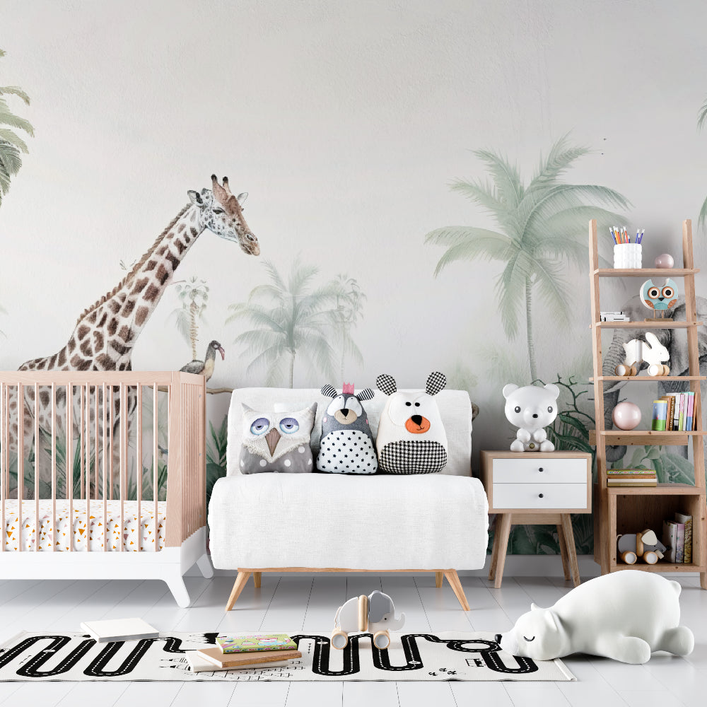 Jungle animals wallpaper transforming a playroom into an adventure zone