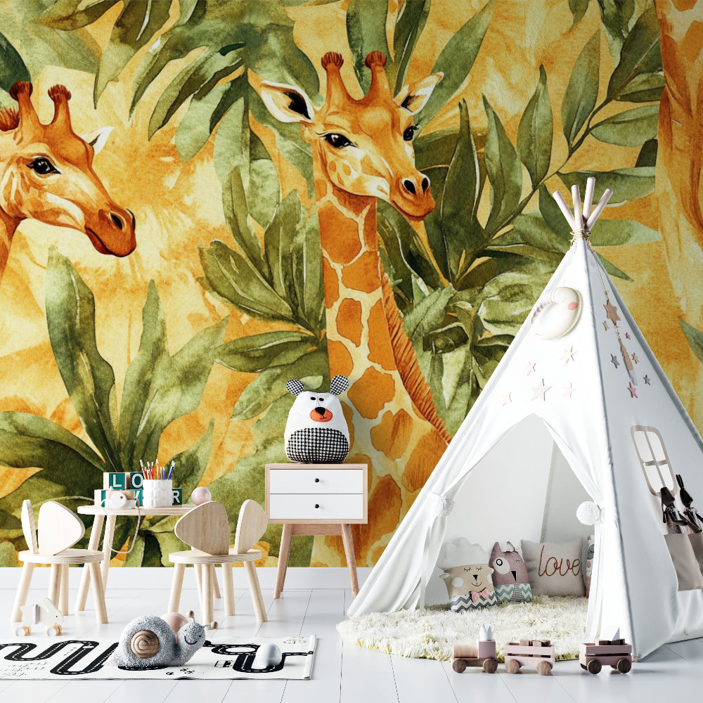 Tropical Safari Wallpaper enhancing a bright family room with natural elements