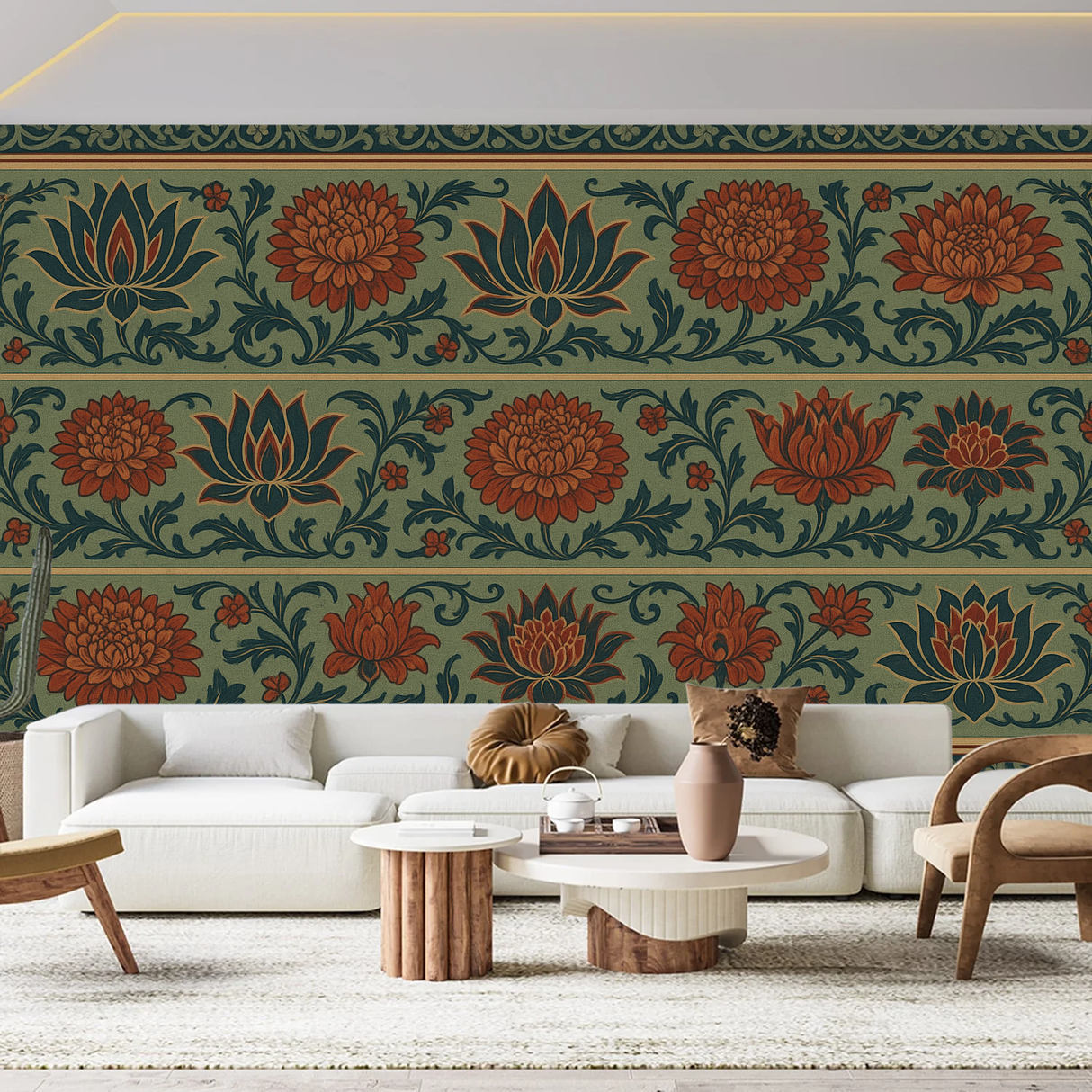 William Morris Mural Wallpaper Oriental Lotus Legacy - Wallpaper application example