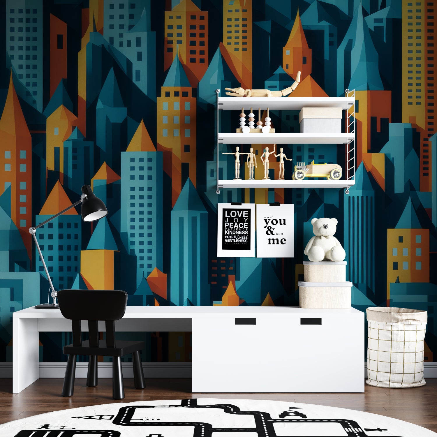 Sci-fi robot wall mural in modern entertainment room