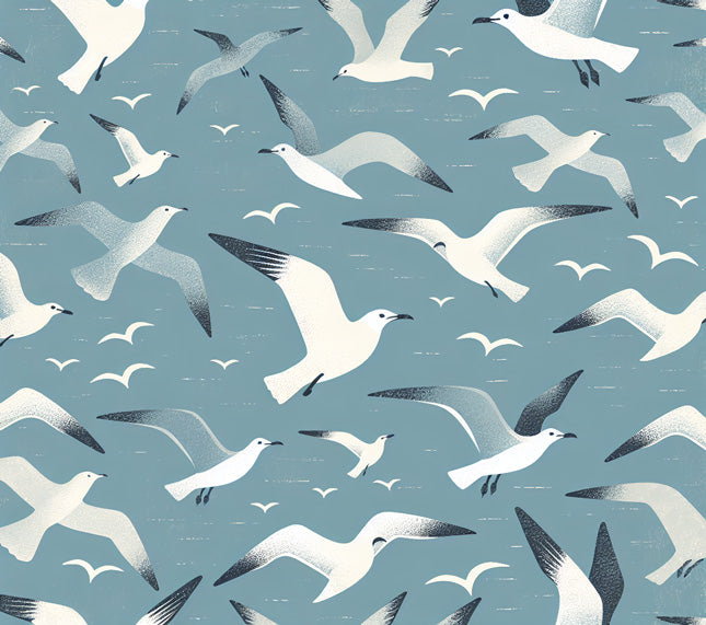 Seagull Wallpaper design file showing detailed pattern of flying birds on blue-grey background