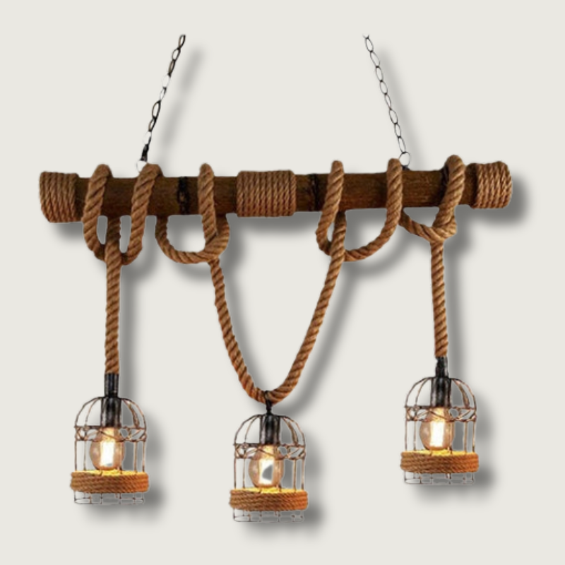 Rustic Rope Ceiling Light Industrial Cage Pendant Design - Product showcase