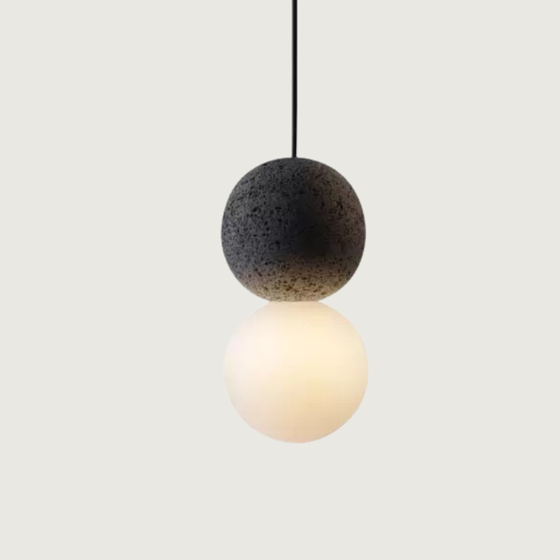 Minimalist Pendant Light Volcanic Rock Glass Sphere Design - Product showcase