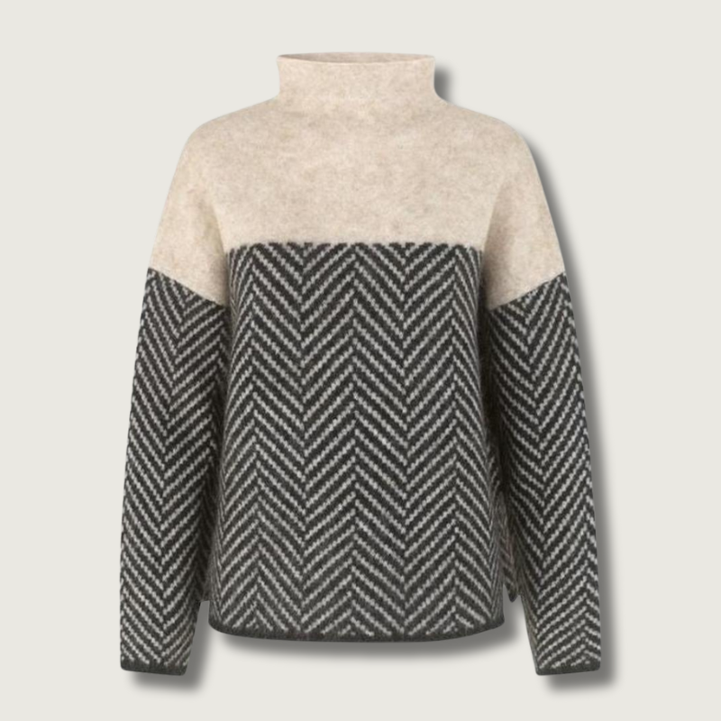 Wool Blend Turtleneck Sweater Chevron Pattern Design - Product showcase