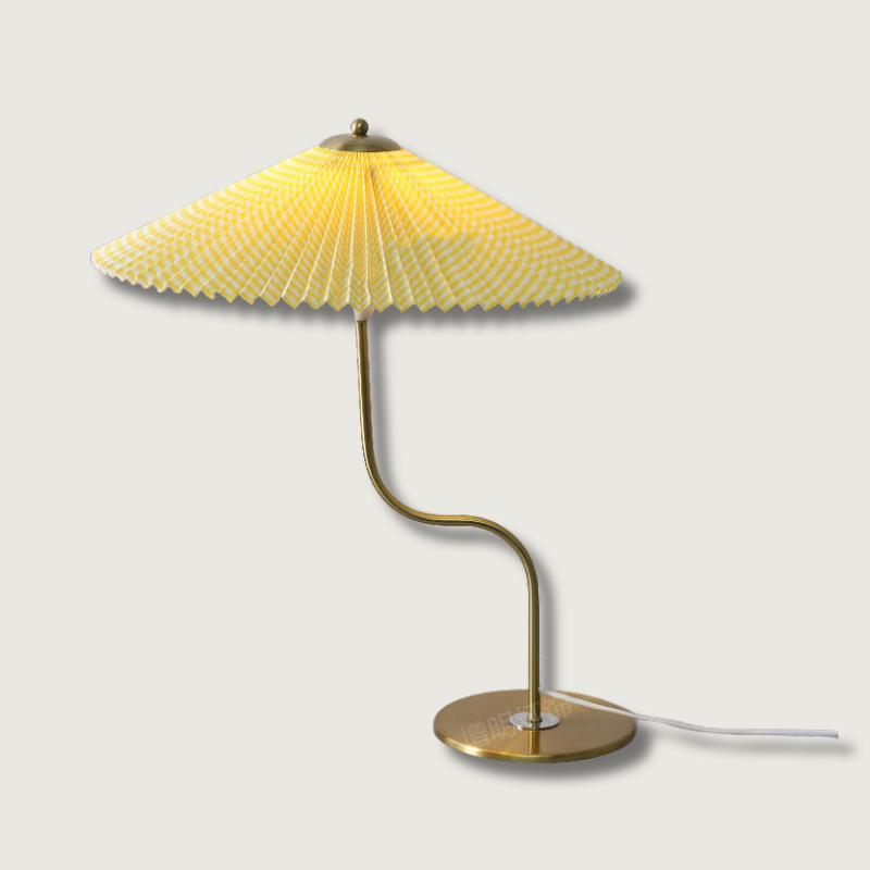 Modern Table Lamp Pleated Umbrella Shade With Brass Stand - Product showcase