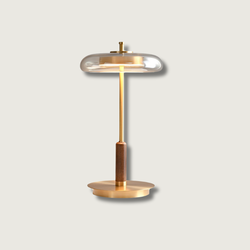 Modern LED Table Lamp Glass Dome With Wood Accent - Product showcase