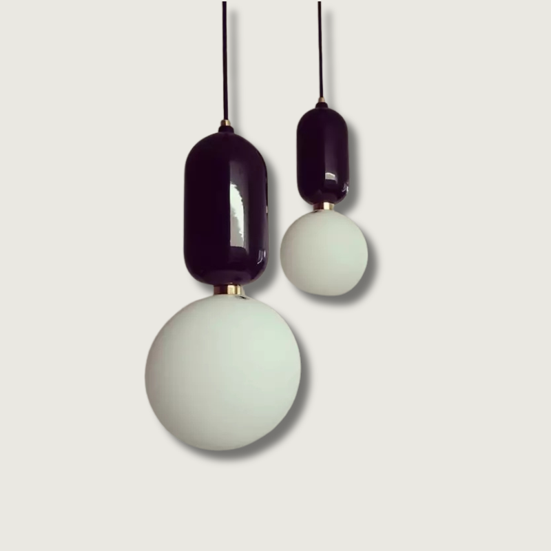 Modern Orb Pendant Light Black Metal Glass Sphere Design - Product showcase