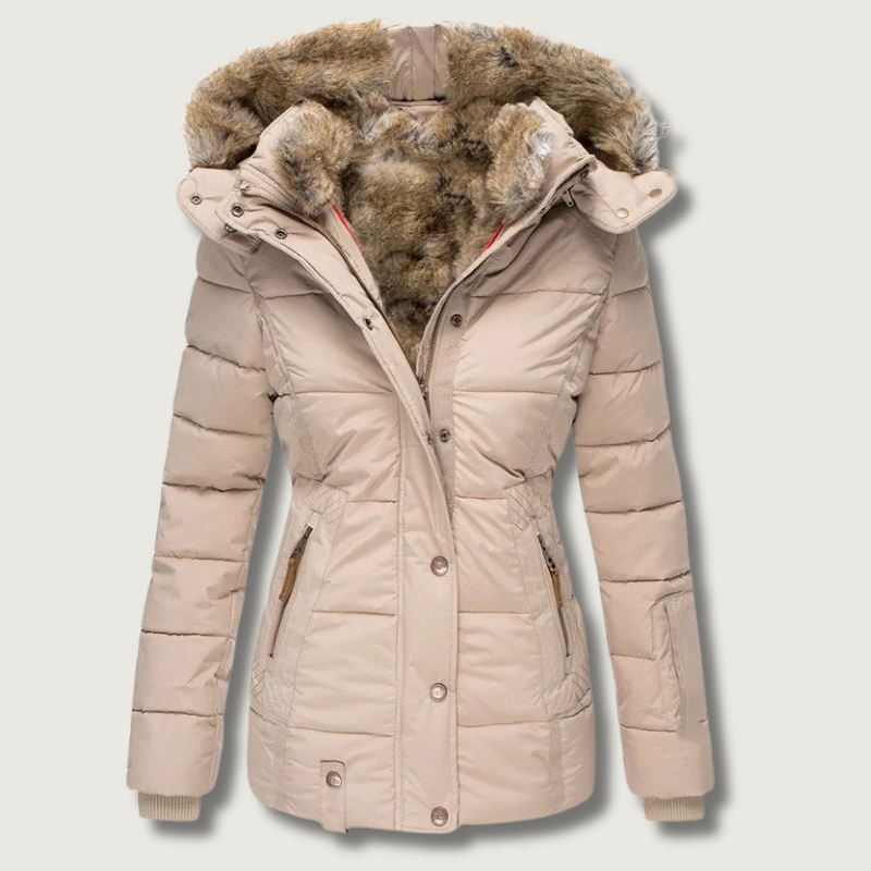 Winter Puffer Coat Faux Fur Hood Quilted Design - Product showcase