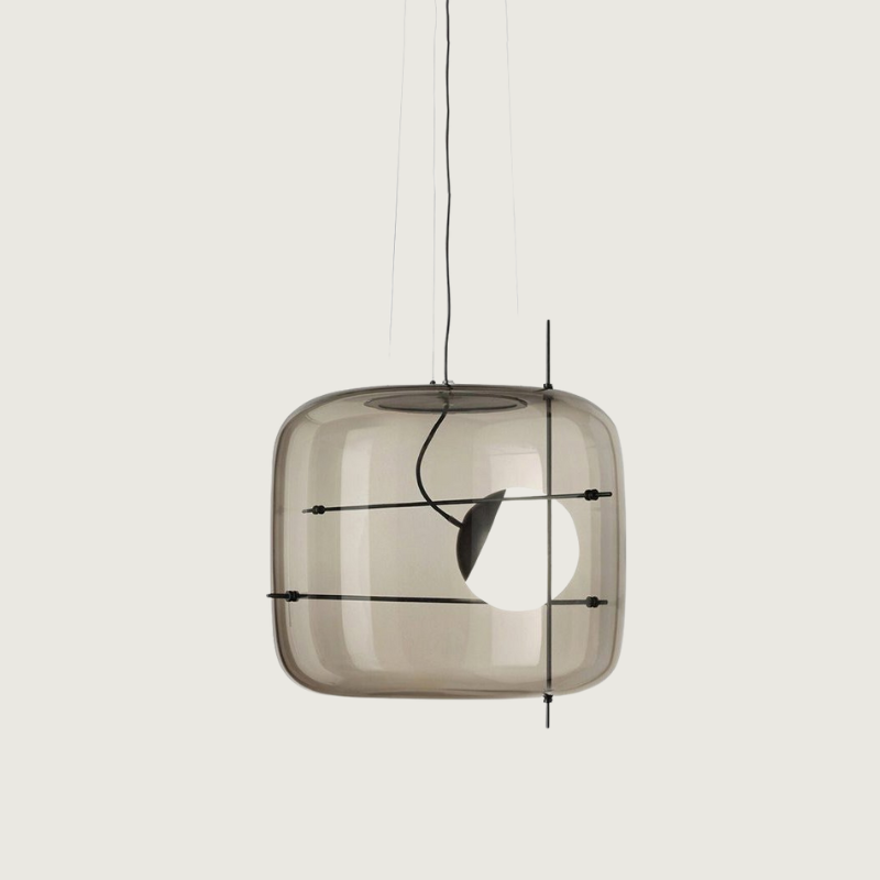 Modern Glass Pendant Light Smoked Cube Design - Product showcase
