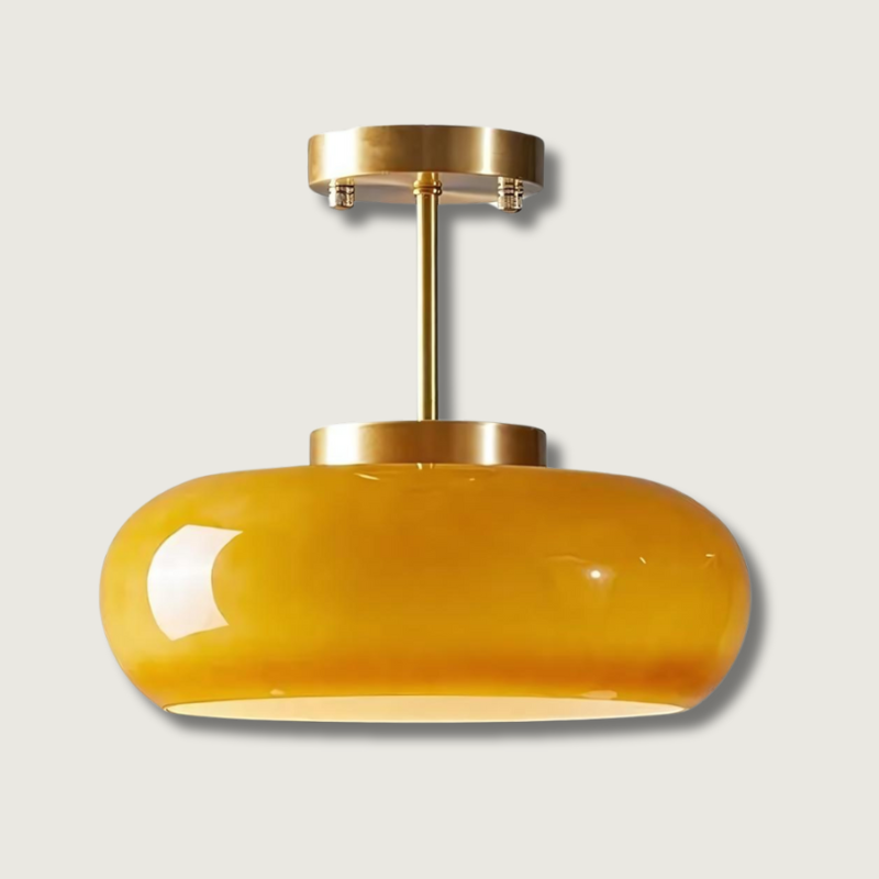 Modern Glass Ceiling Light Amber Dome With Brass Finish - Product showcase