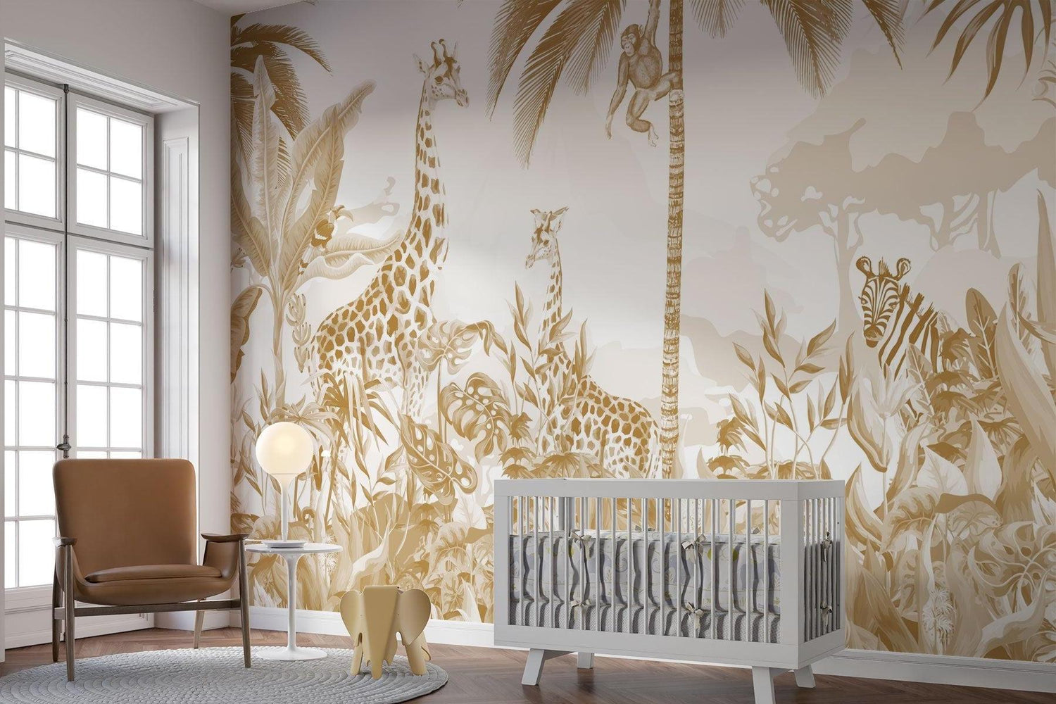 Safari Mural Wallpaper | Golden Jungle Animals Design