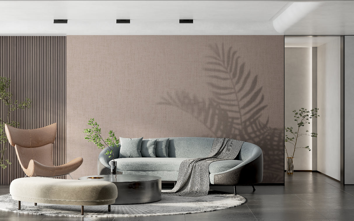 Minimalist Palm Shadow Wallpaper in a cozy bedroom setting with soft furnishings
