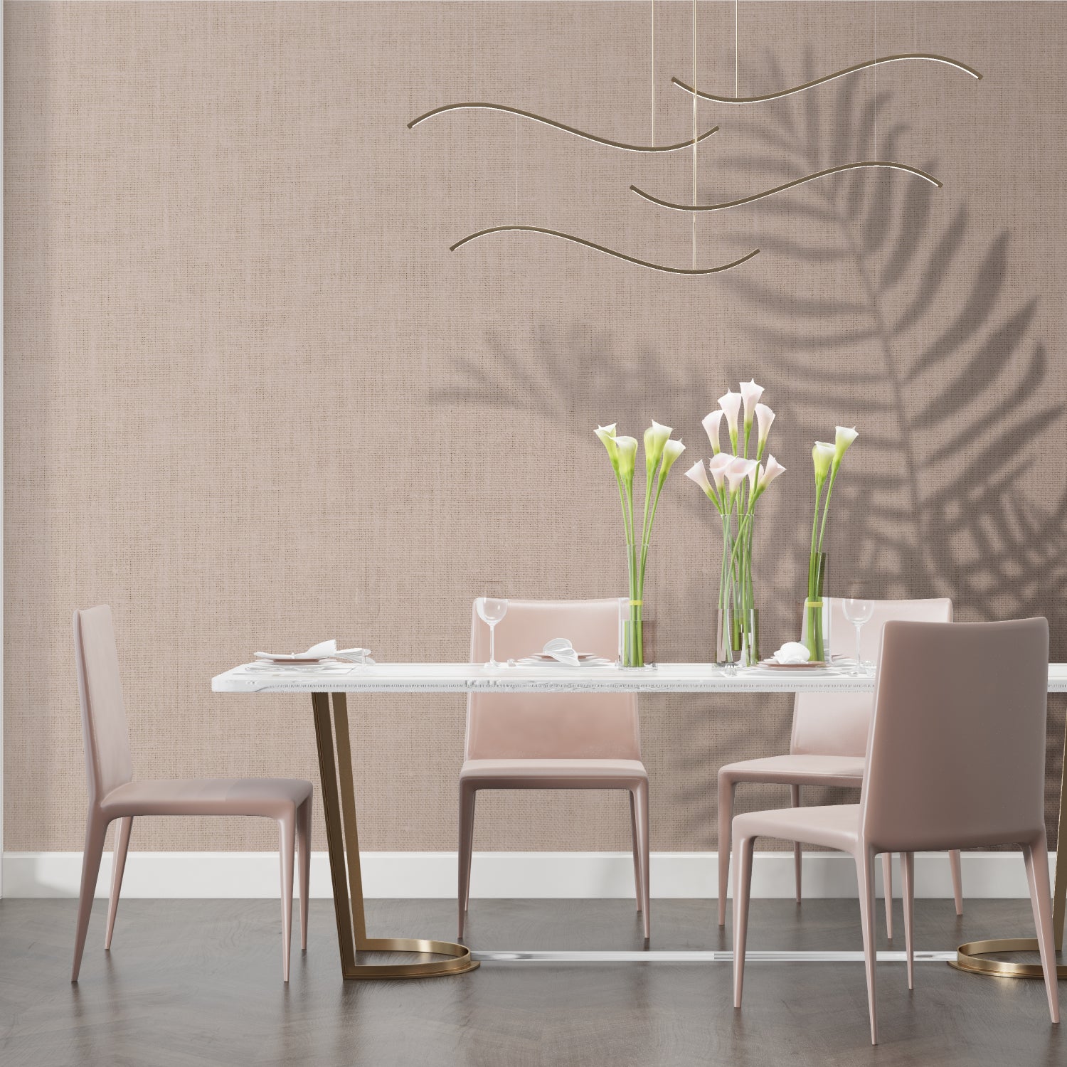 Palm Shadow Mural adding depth to a home office with minimal decor