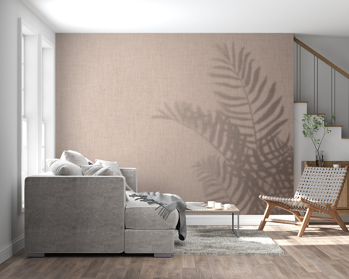 Beige Palm Wallpaper creating a calming effect in an entrance hallway