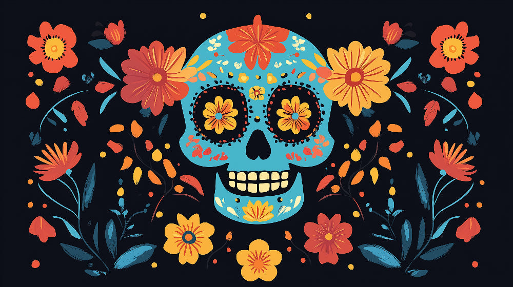 Day of Dead skull wallpaper design file showing intricate floral pattern and calavera artwork