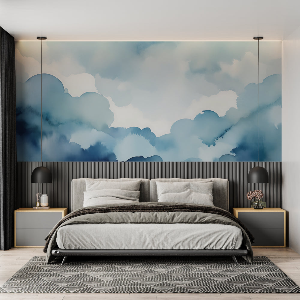 Sky wallpaper installation in nursery showing peaceful atmosphere