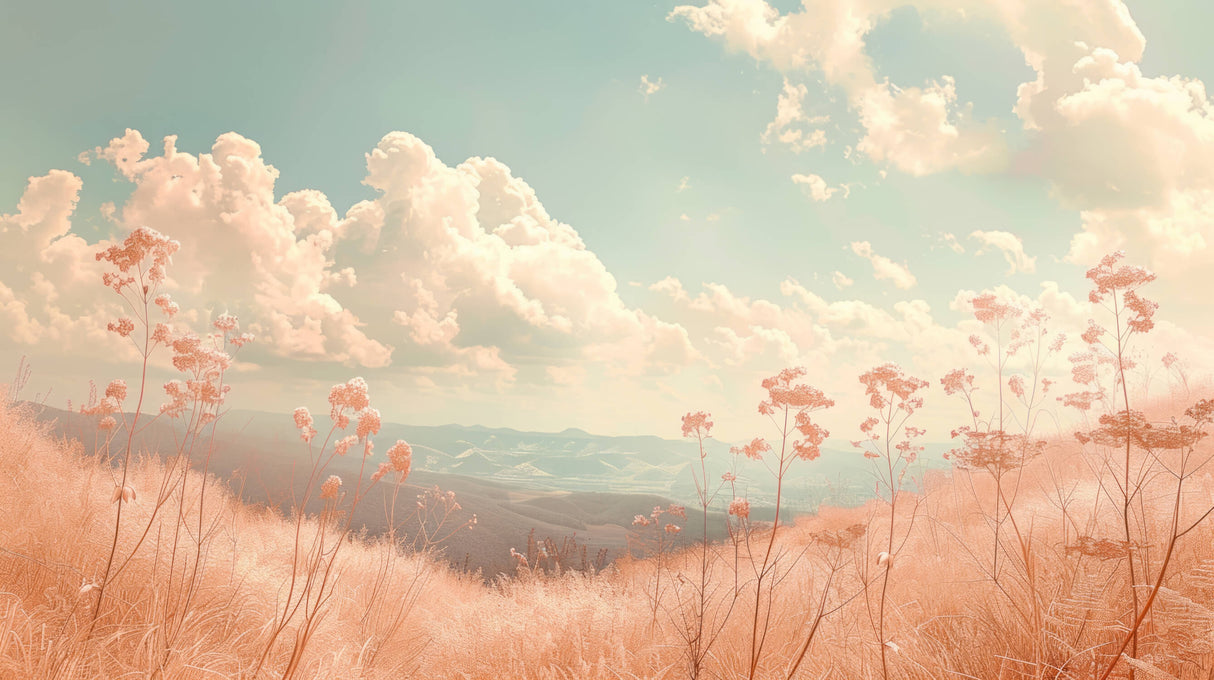 Design file showing detailed pink flowers and mint clouds pattern